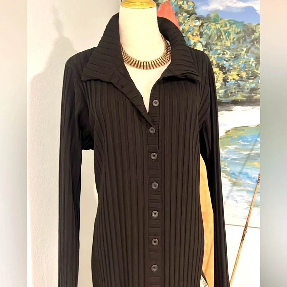 (HEAVY) Good American,Black,Wide-Ribbed Button-Down Midi Dress,NBW, Size 7/US 4X